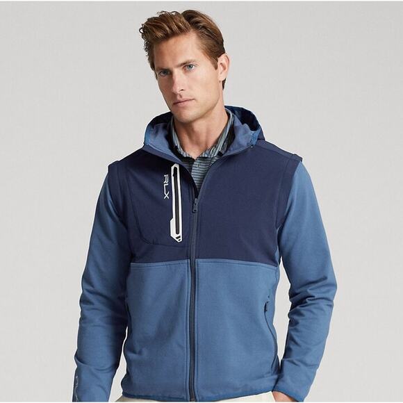 RALPH LAUREN Rlx Golf Convertible Performance Terry Jacket Blue Sz L {YY48}